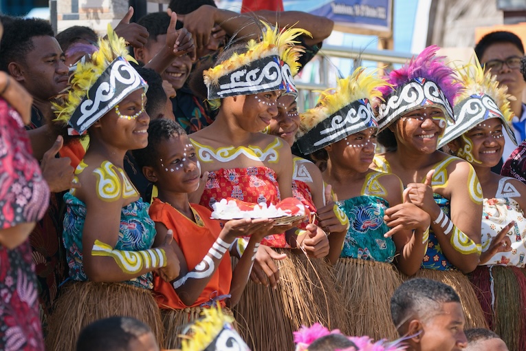 Yenbekwan village, Raja Ampat, West Papua, Indonesia. Papuan women in traditional costume. Ceremony Raja Ampat